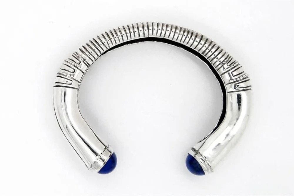 Mens Sterling Silver Cuff: Bracelet With Lapis Lazuli