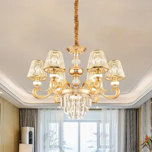 Modern 3-Tier Crystal Chandelier with Conic Shade - Gold finish - 6/8 Heads - Living Room Hanging Lamp Kit
