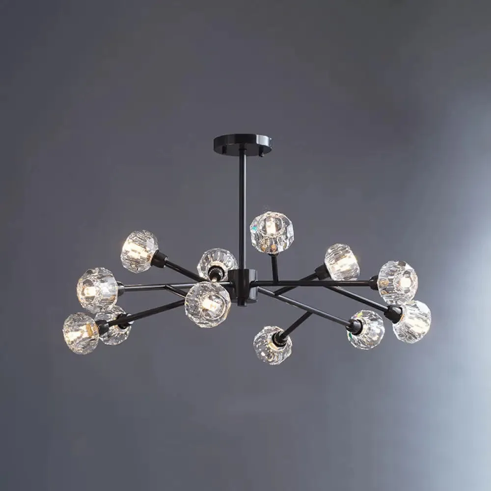 Modern Mini Globe Crystal Chandelier - Black Finish Pendant Light for Living Room