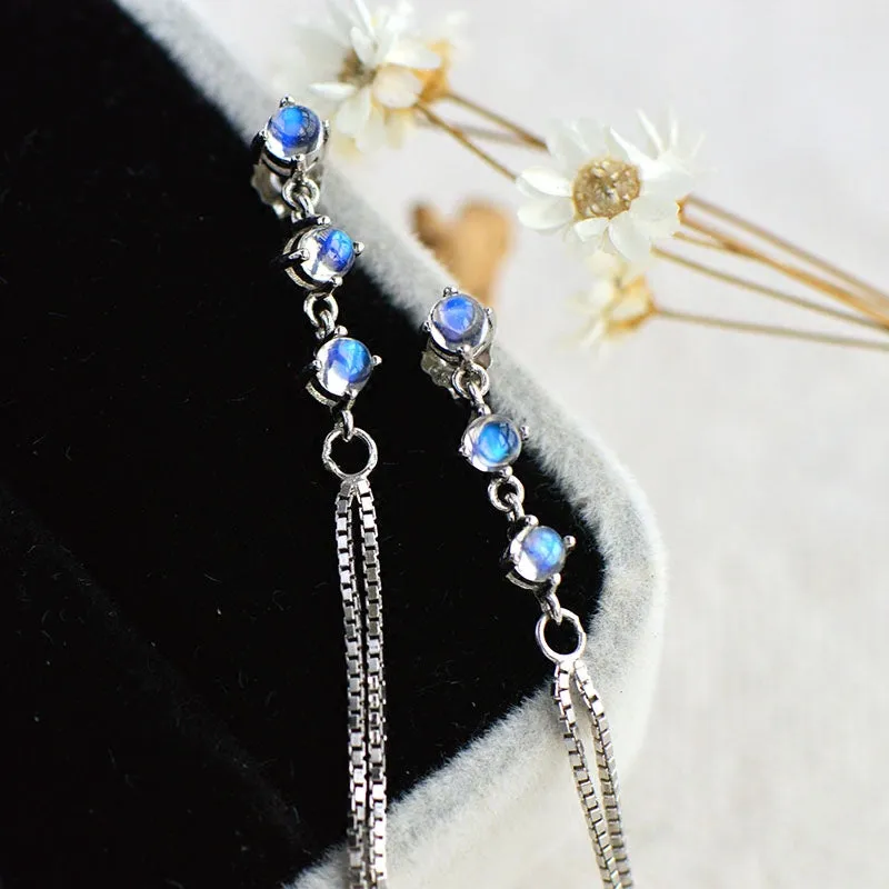 Moonstone Earrings in White Gold Plated Sterling Silver June Birthstone Jewelry For Women