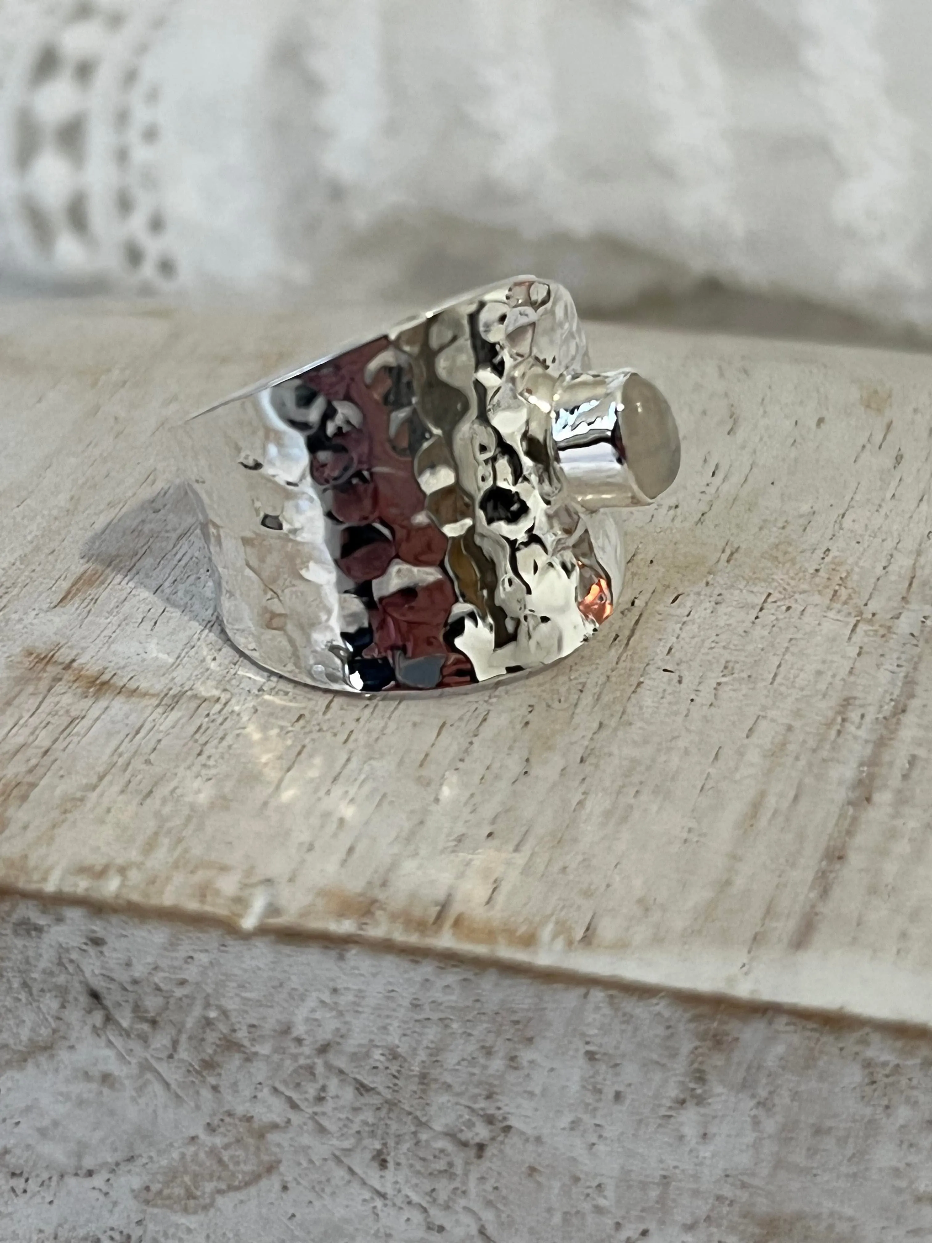 Moonstone Hammered Wrap Ring