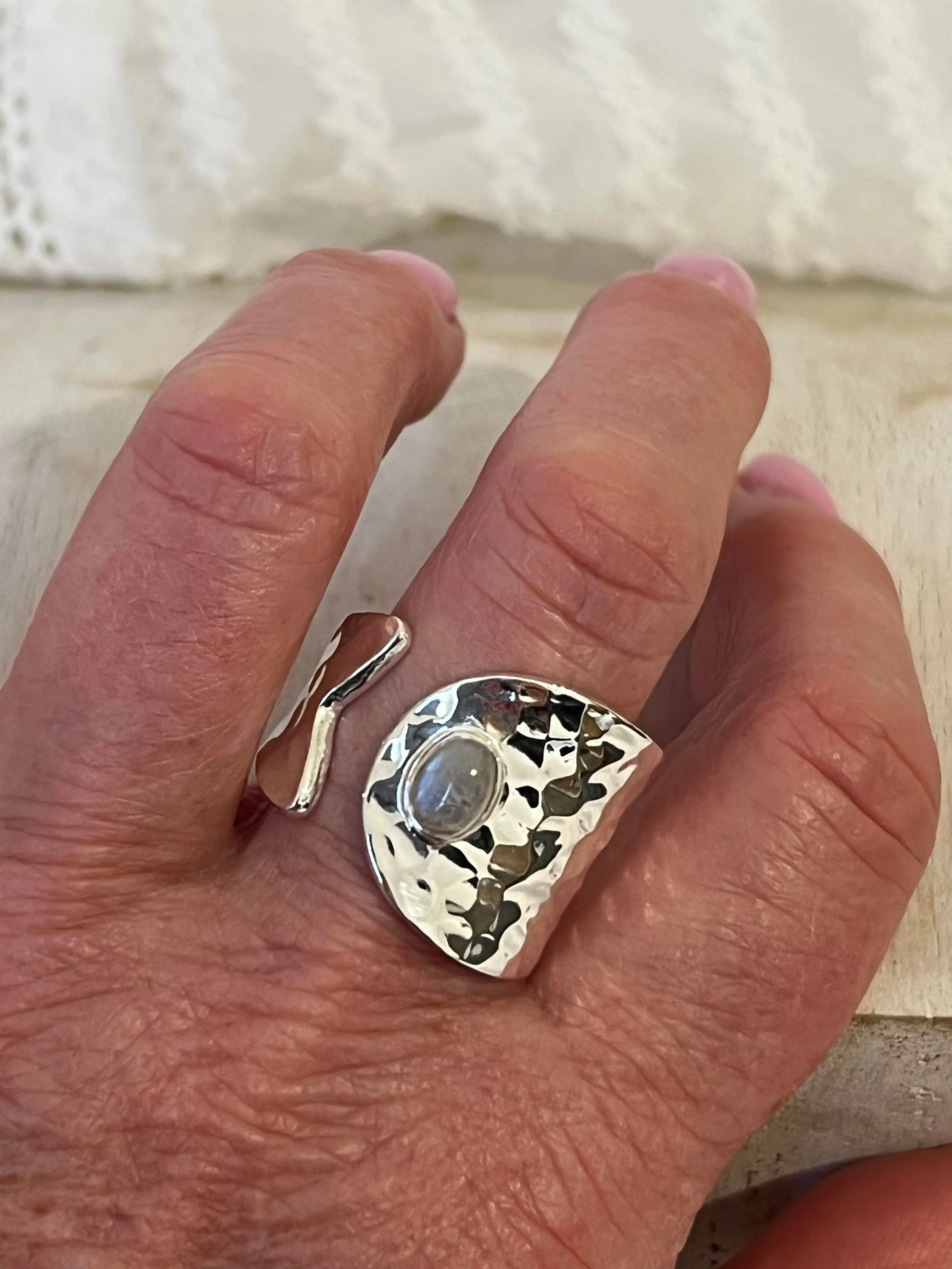 Moonstone Hammered Wrap Ring