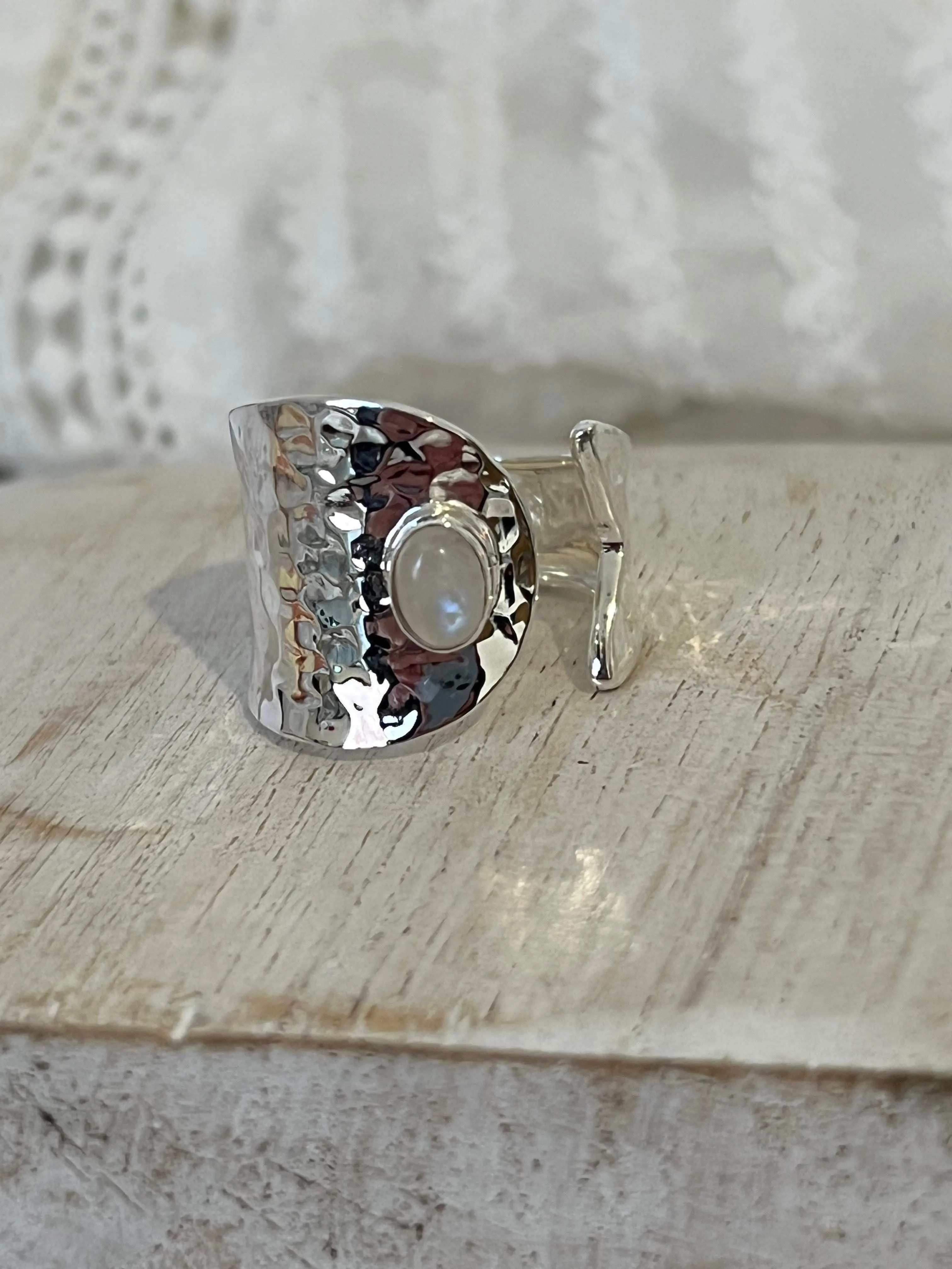 Moonstone Hammered Wrap Ring