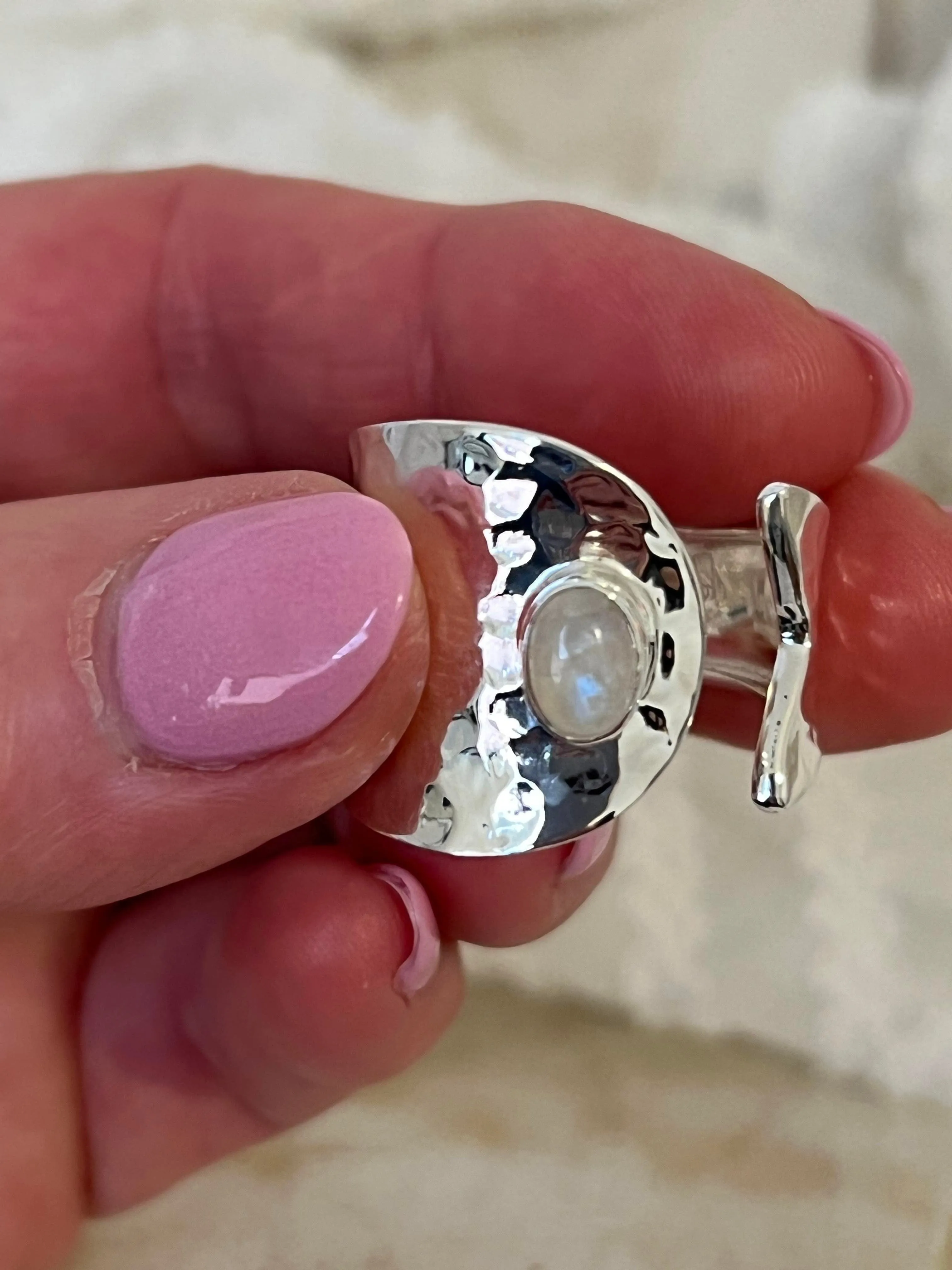Moonstone Hammered Wrap Ring