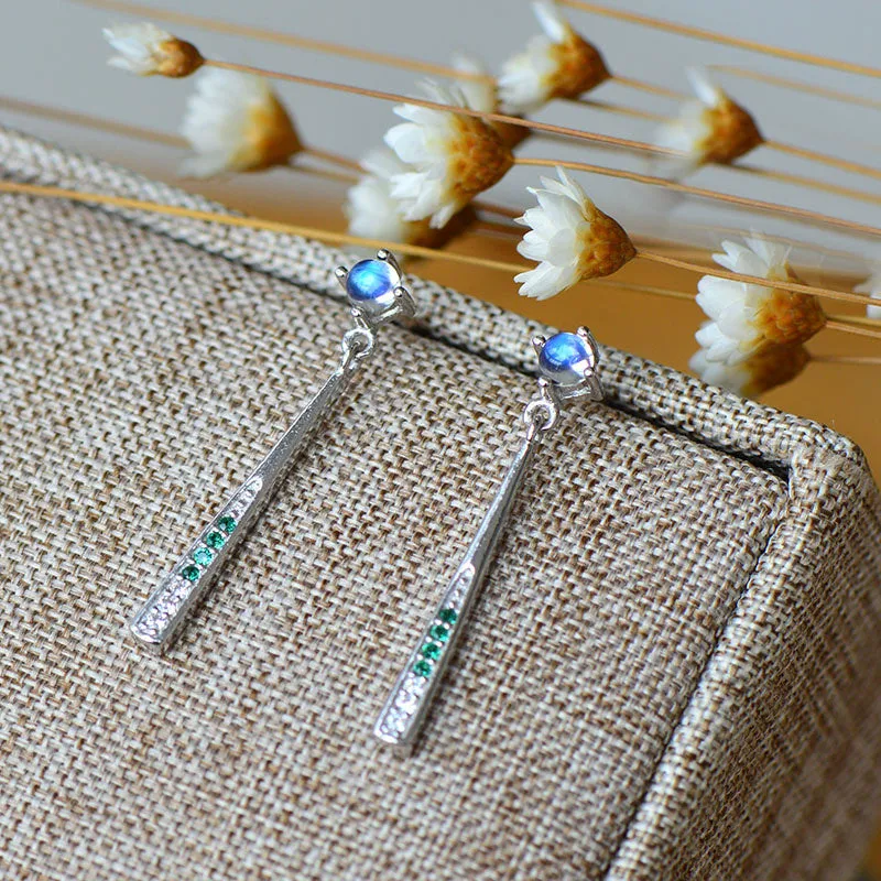 Moonstone Stud Dangle Earrings June Birthstone Jewelry White Gold Plated Sterling Silver Accessories Women