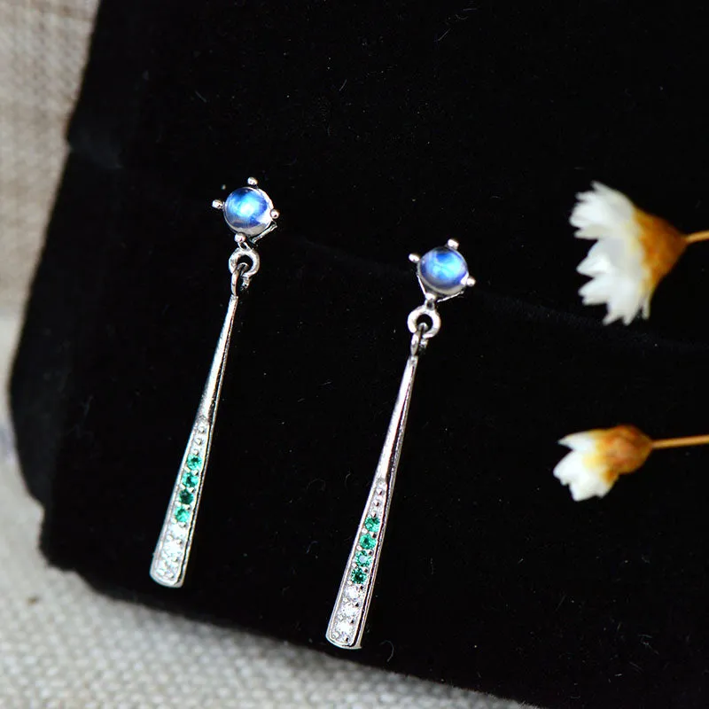 Moonstone Stud Dangle Earrings June Birthstone Jewelry White Gold Plated Sterling Silver Accessories Women