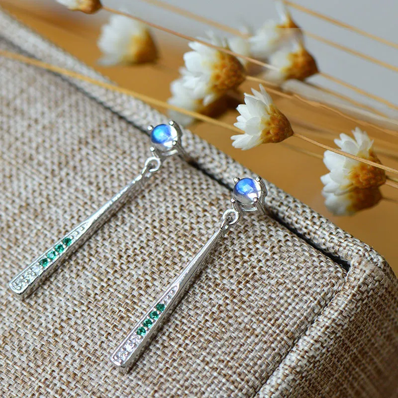 Moonstone Stud Dangle Earrings June Birthstone Jewelry White Gold Plated Sterling Silver Accessories Women