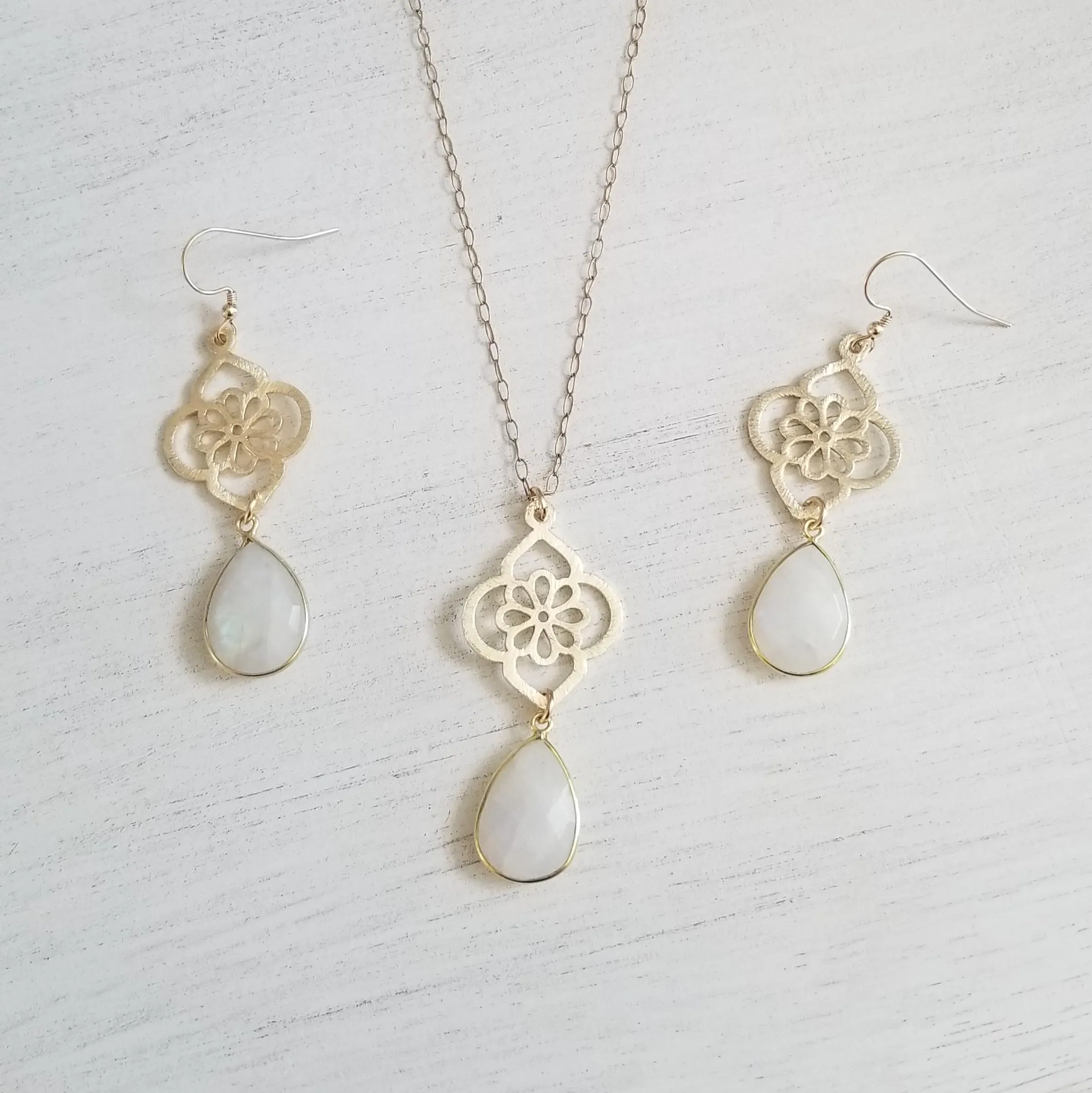 Mother of the Bride Gift, Gold Moonstone Pendant Necklace