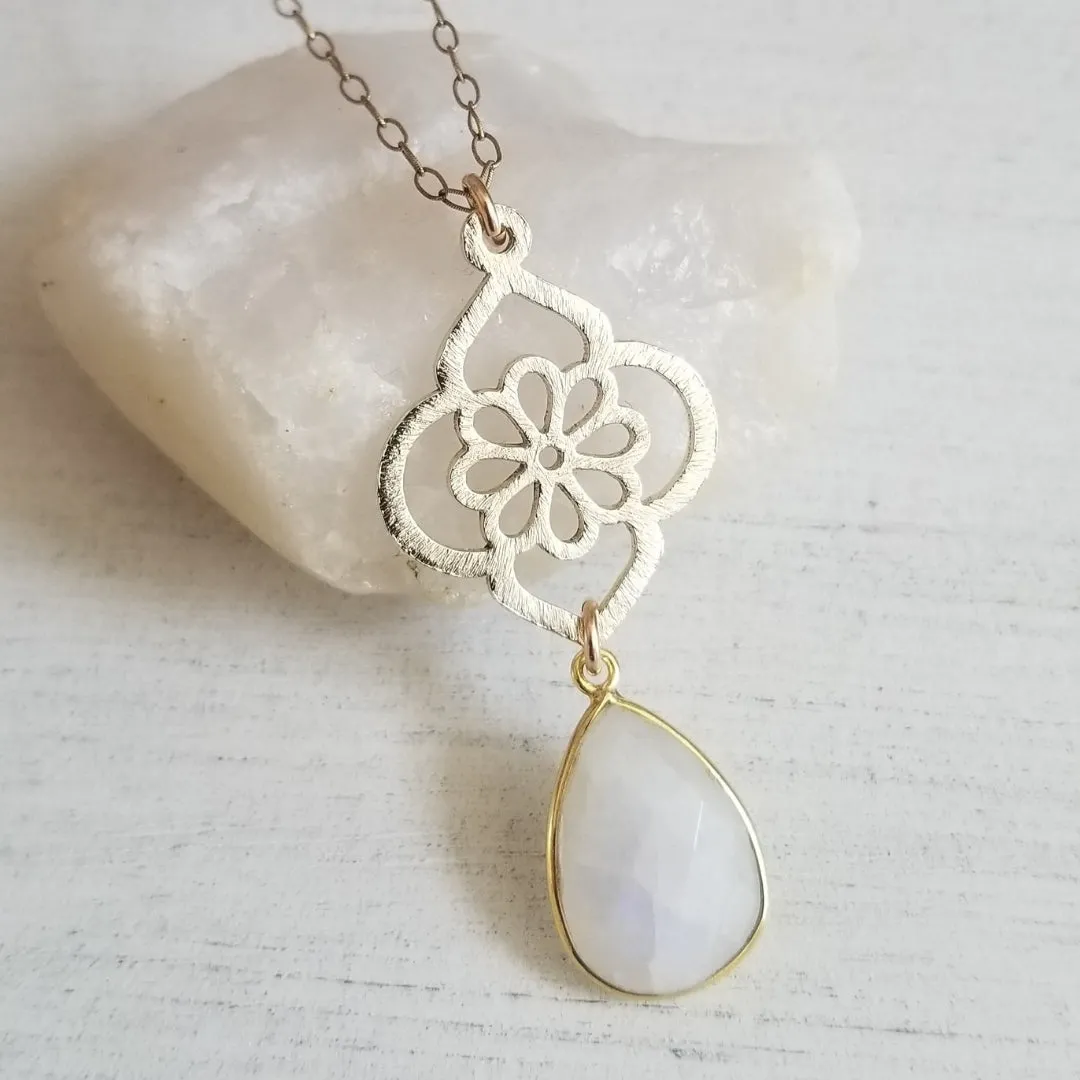 Mother of the Bride Gift, Gold Moonstone Pendant Necklace