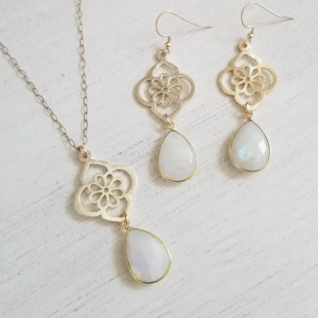 Mother of the Bride Gift, Gold Moonstone Pendant Necklace