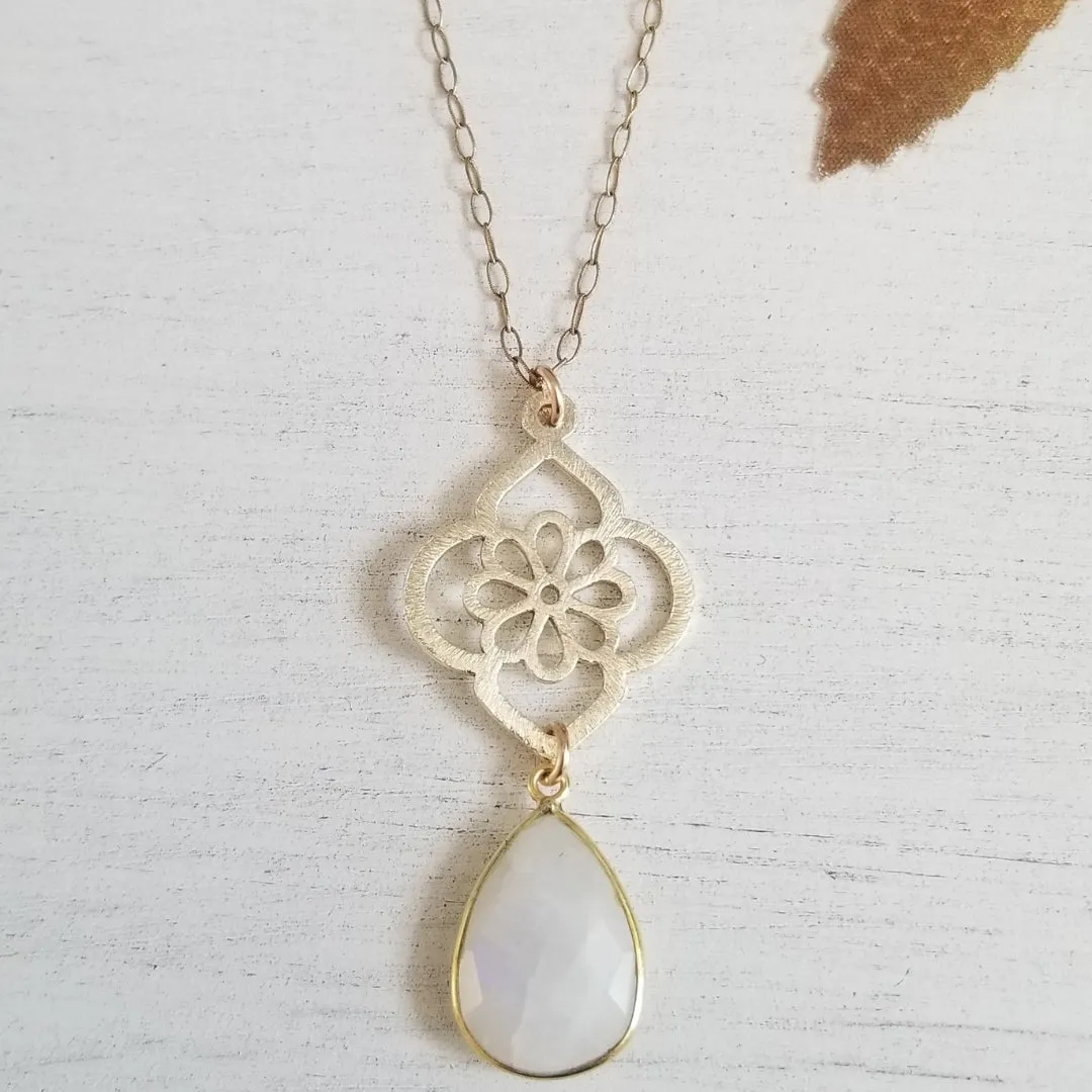 Mother of the Bride Gift, Gold Moonstone Pendant Necklace