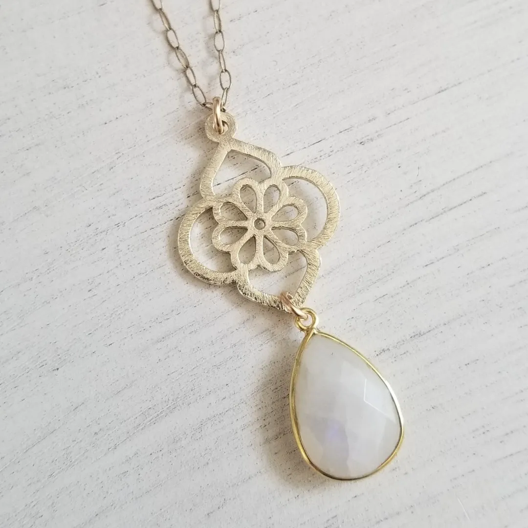 Mother of the Bride Gift, Gold Moonstone Pendant Necklace