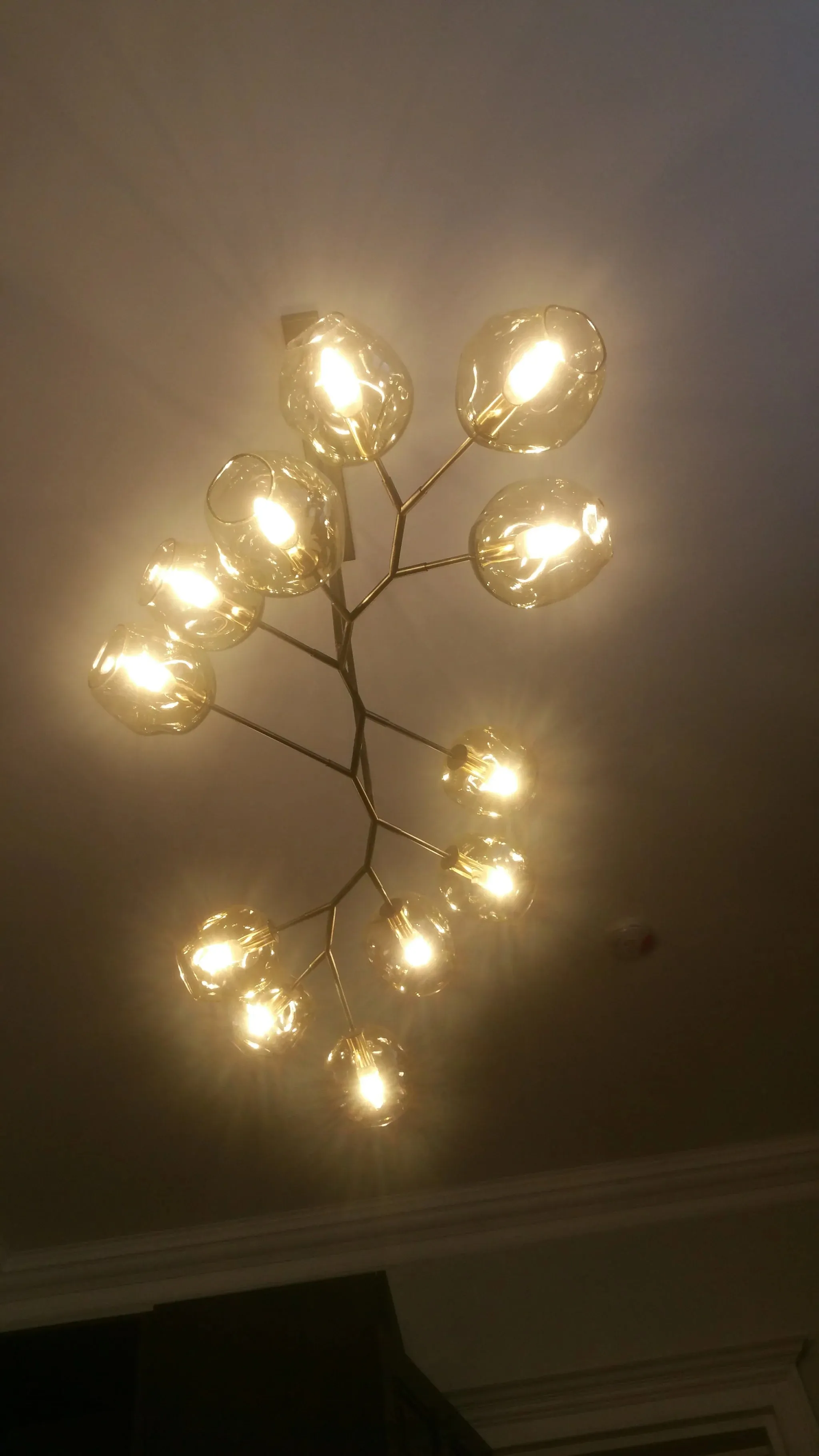 Murano Glass Bubble Dining Table 12 Light Chandelier In Fume With Extra Long Bronze Frame