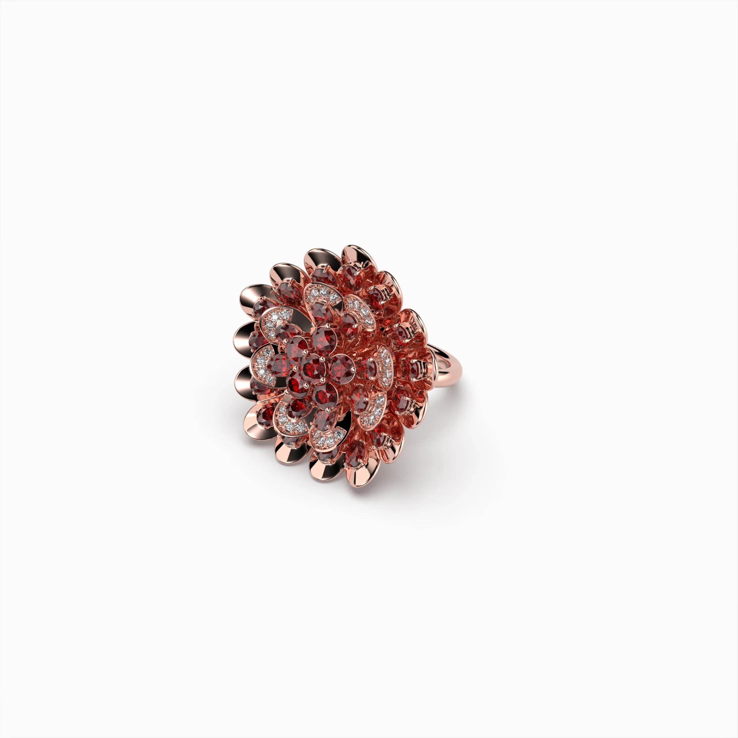 Natural Ruby Ring Cocktail Flower Shape - Rose