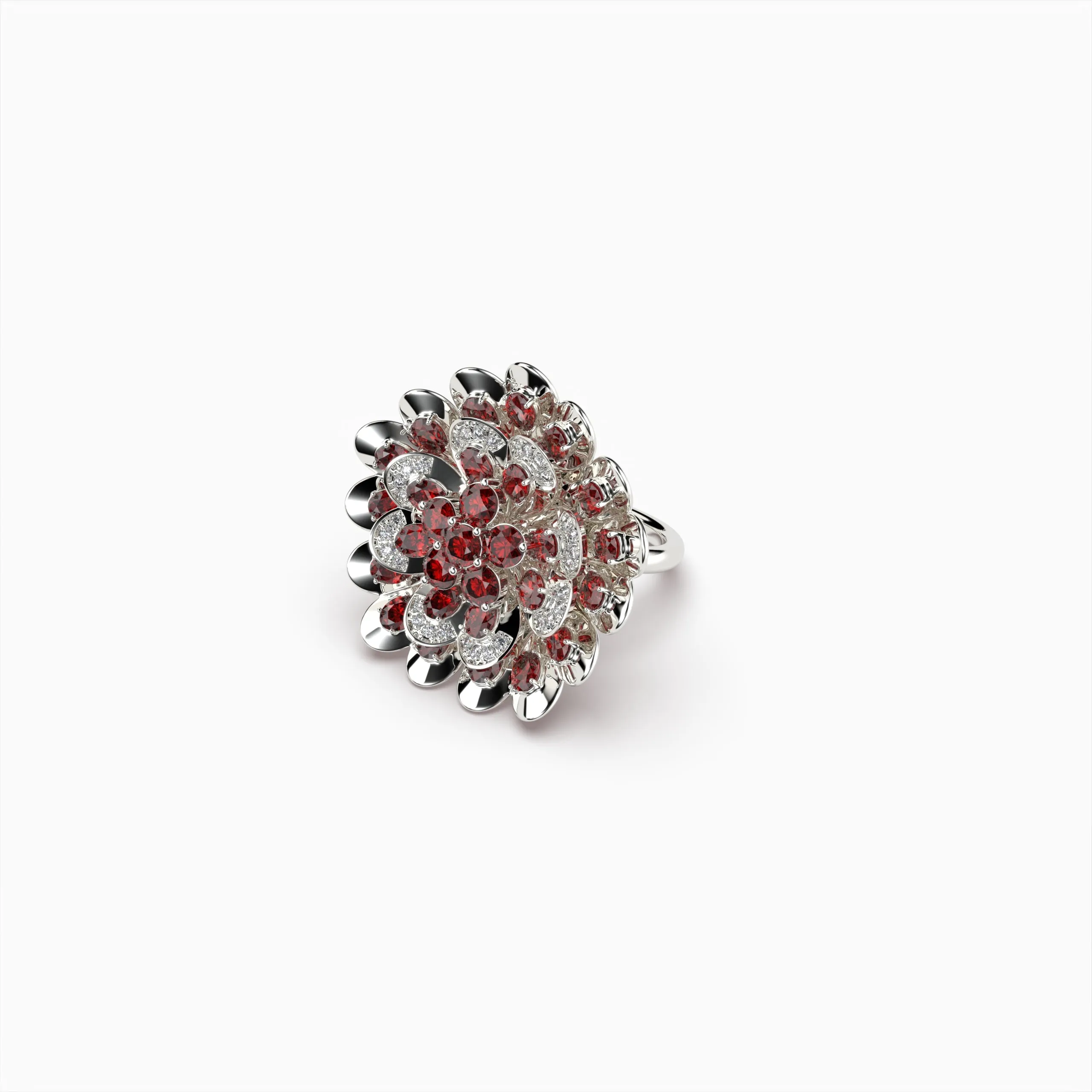 Natural Ruby Ring Cocktail Flower Shape - Rose