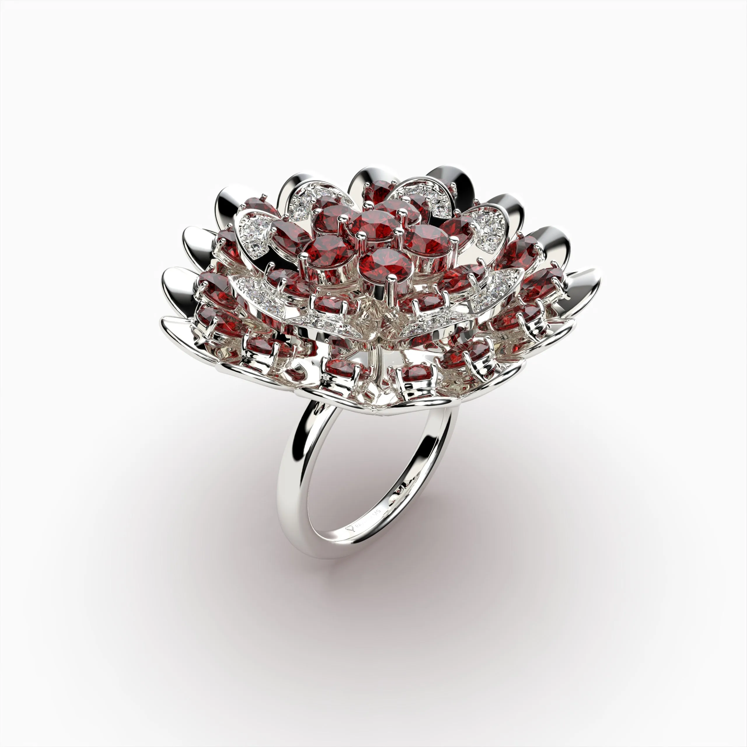 Natural Ruby Ring Cocktail Flower Shape - Rose