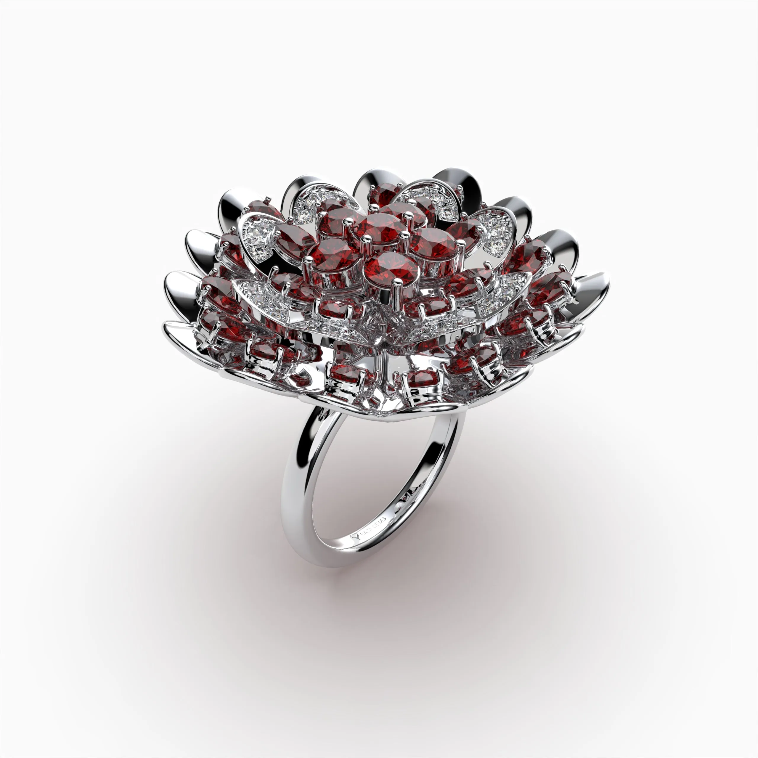 Natural Ruby Ring Cocktail Flower Shape - Rose