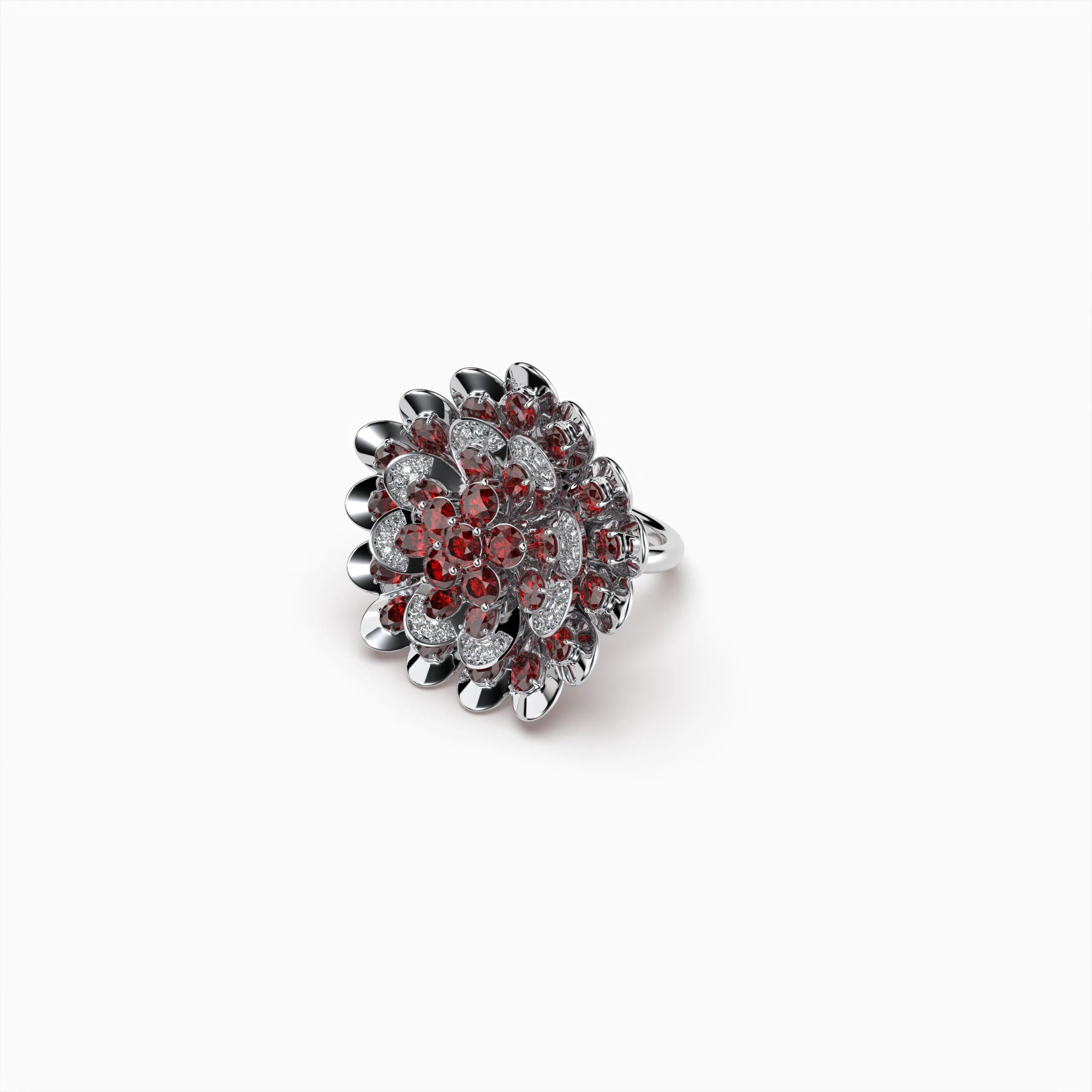Natural Ruby Ring Cocktail Flower Shape - Rose