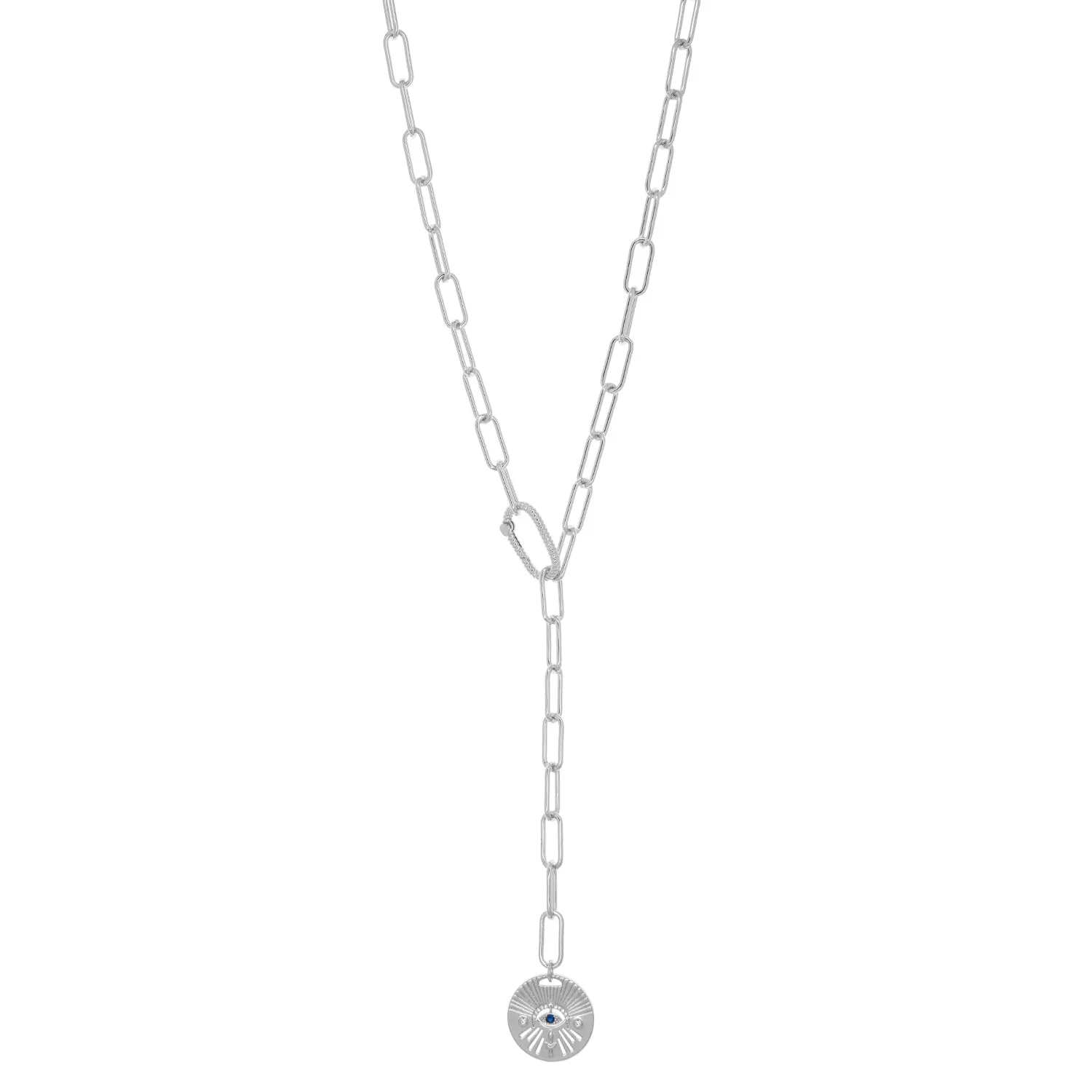 paperclip "Y" necklace with evil eye pendant