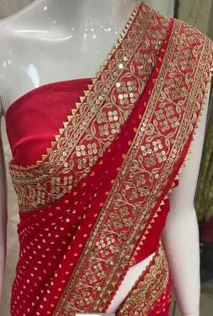 Party Wear Pure Georgette Bandhej Sarees 