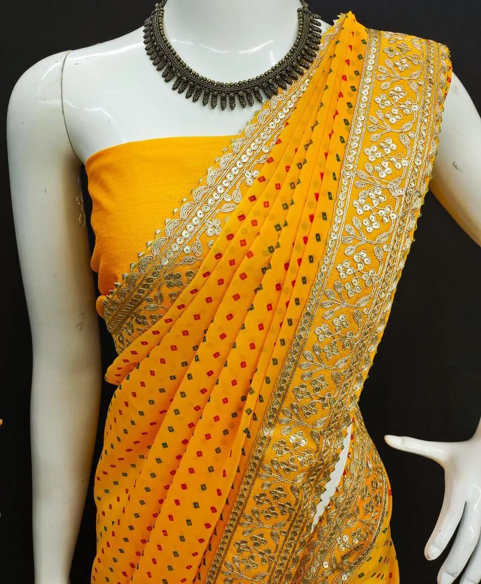 Party Wear Pure Georgette Bandhej Sarees 