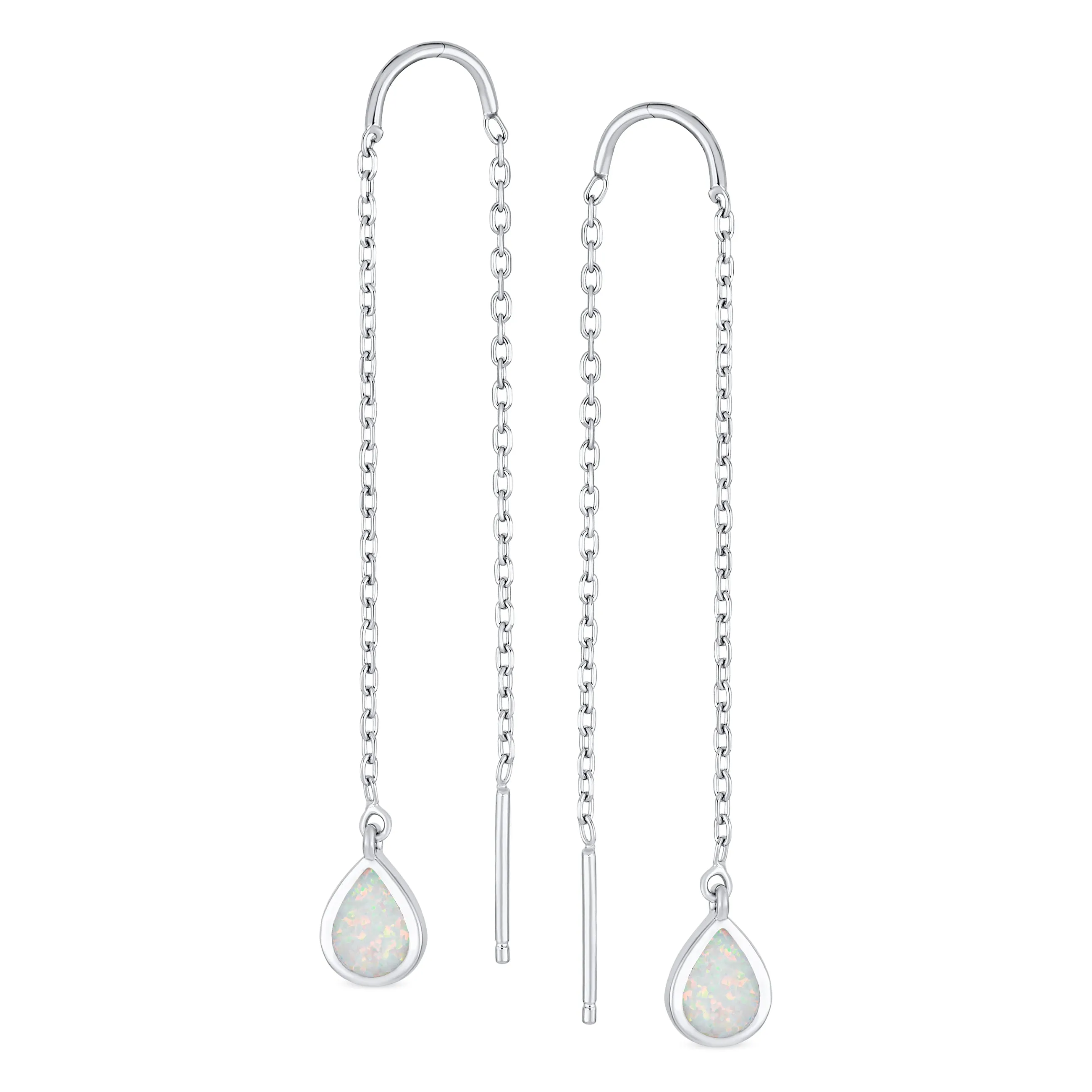 Pear Shaped Dangle Gemstone Earrings with Opal Inlay on Sterling Silver Chain