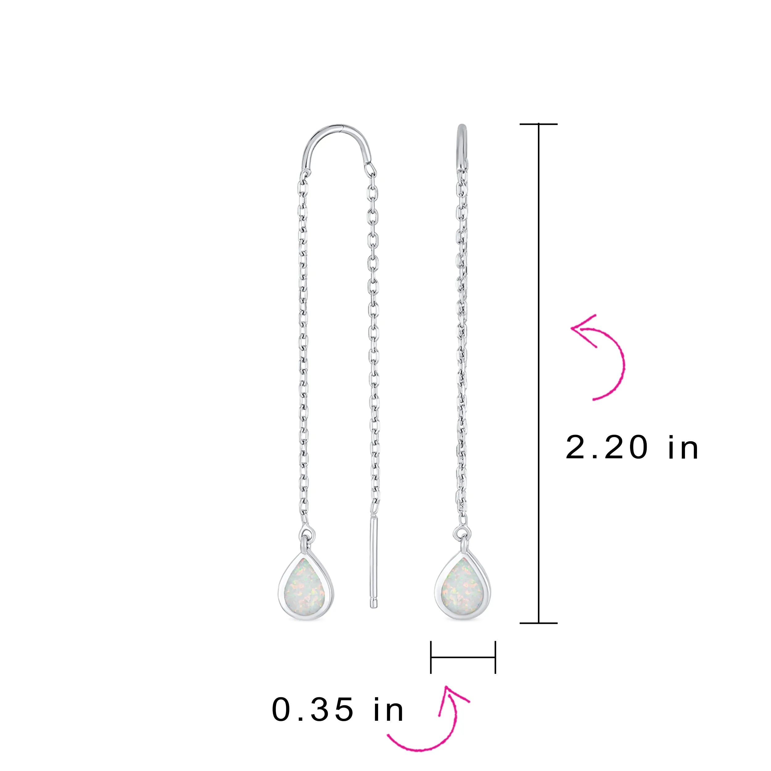 Pear Shaped Dangle Gemstone Earrings with Opal Inlay on Sterling Silver Chain
