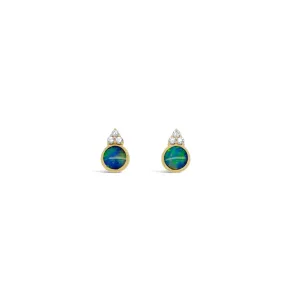 Petite Black Opal & Diamond Stud Earrings