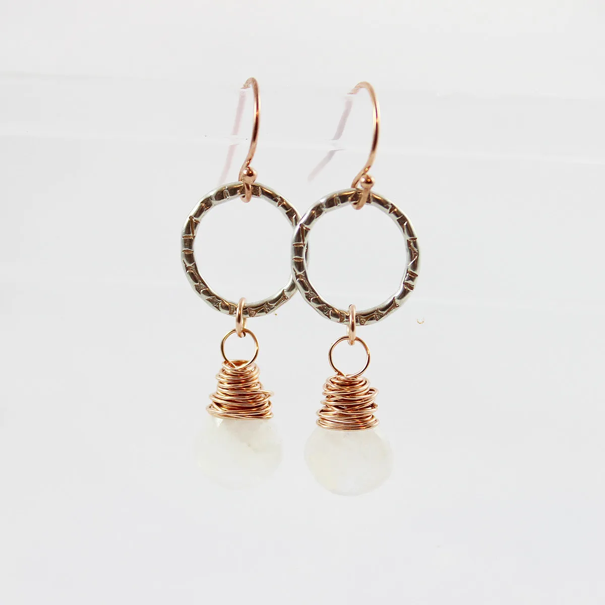 Rainbow Moonstone Mixed Metal Dangle Earrings
