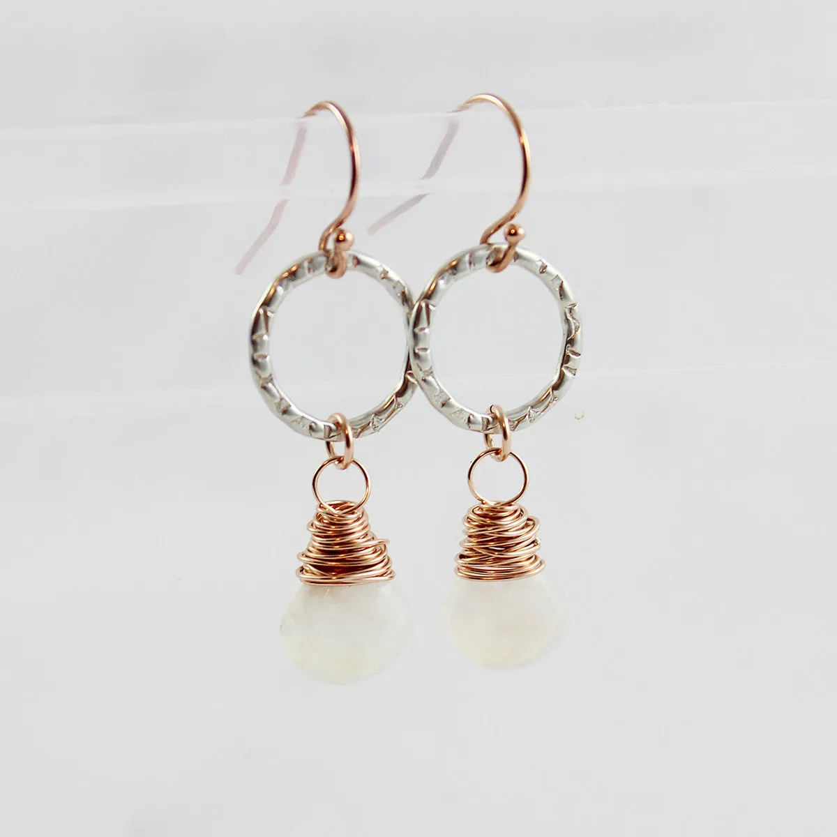 Rainbow Moonstone Mixed Metal Dangle Earrings