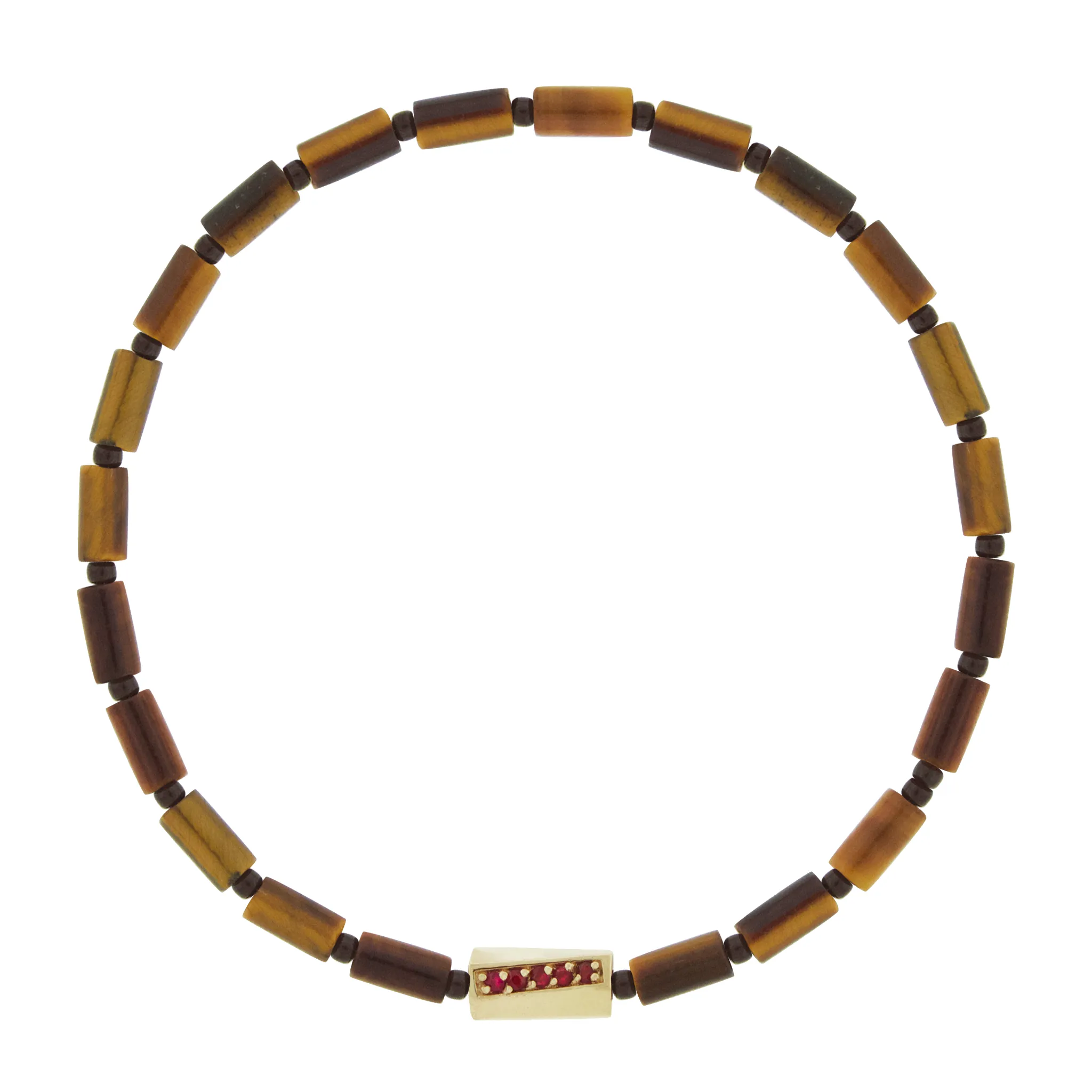 Ruby Twisted Hexagon on Tiger's Eye Bracelet