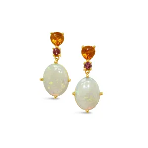 Spessartine Garnet, Pink Tourmaline and White Opal Earrings