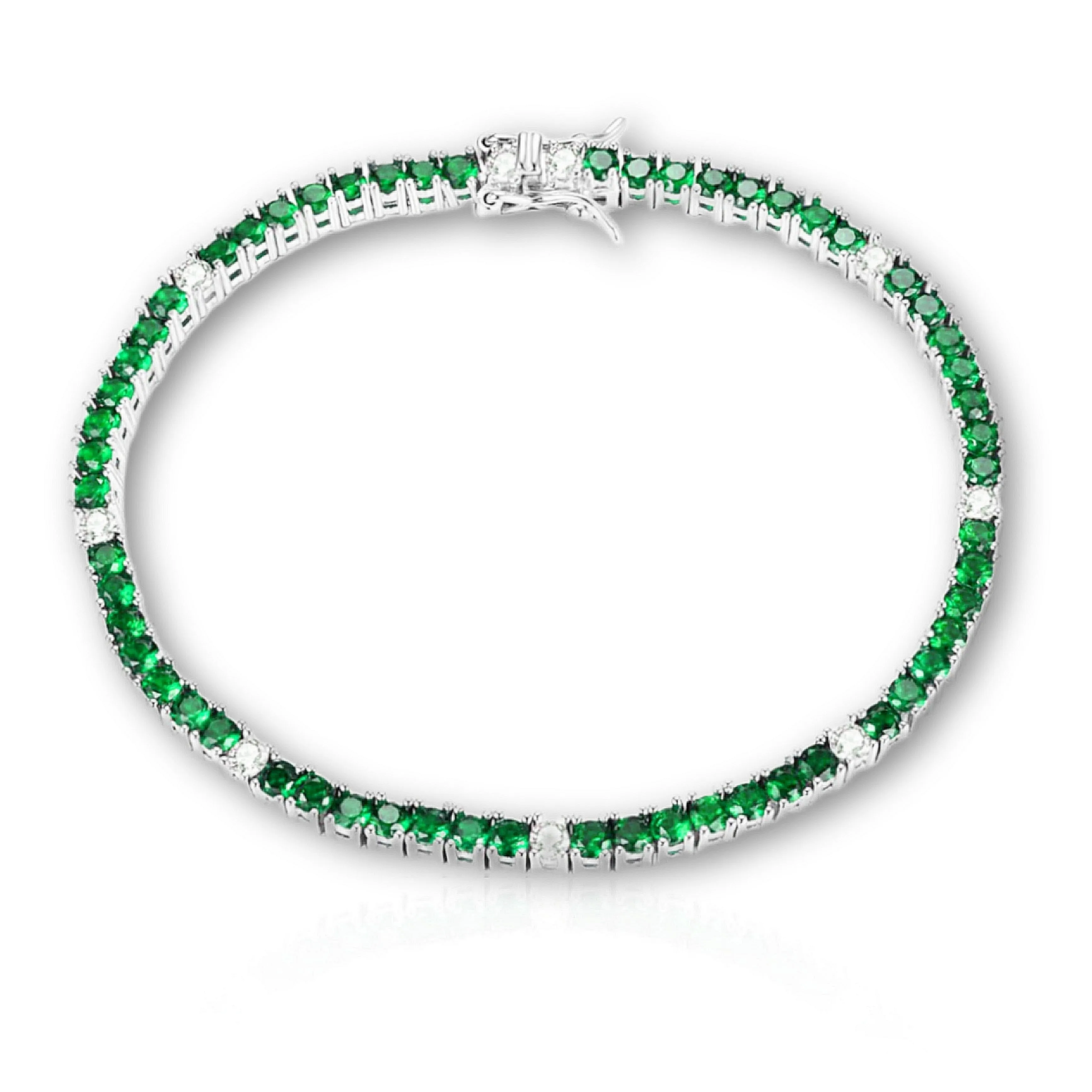 Sterling Silver Ruby, Emerald, and Sapphire Colored CZ Stone Bracelet