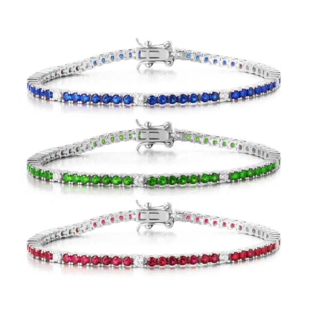 Sterling Silver Ruby, Emerald, and Sapphire Colored CZ Stone Bracelet
