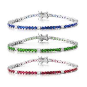Sterling Silver Ruby, Emerald, and Sapphire Colored CZ Stone Bracelet