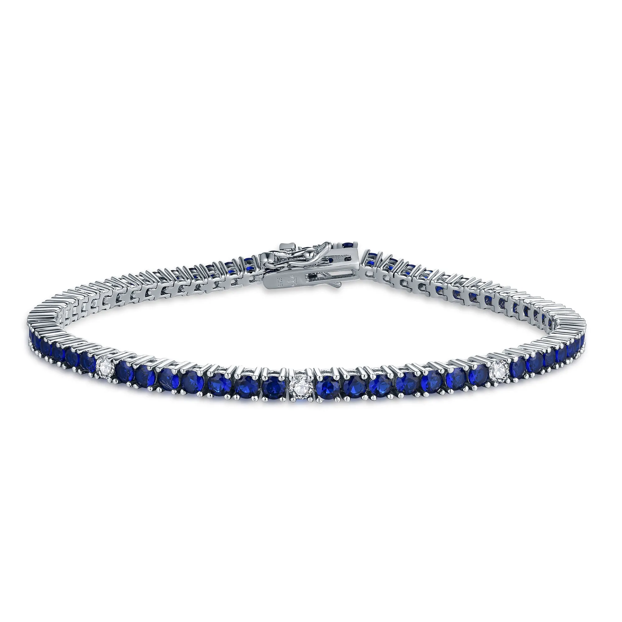 Sterling Silver Ruby, Emerald, Sapphire, or Black Colored CZ Stone Bracelet