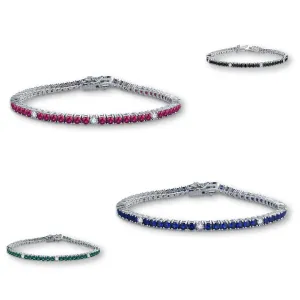 Sterling Silver Ruby, Emerald, Sapphire, or Black Colored CZ Stone Bracelet
