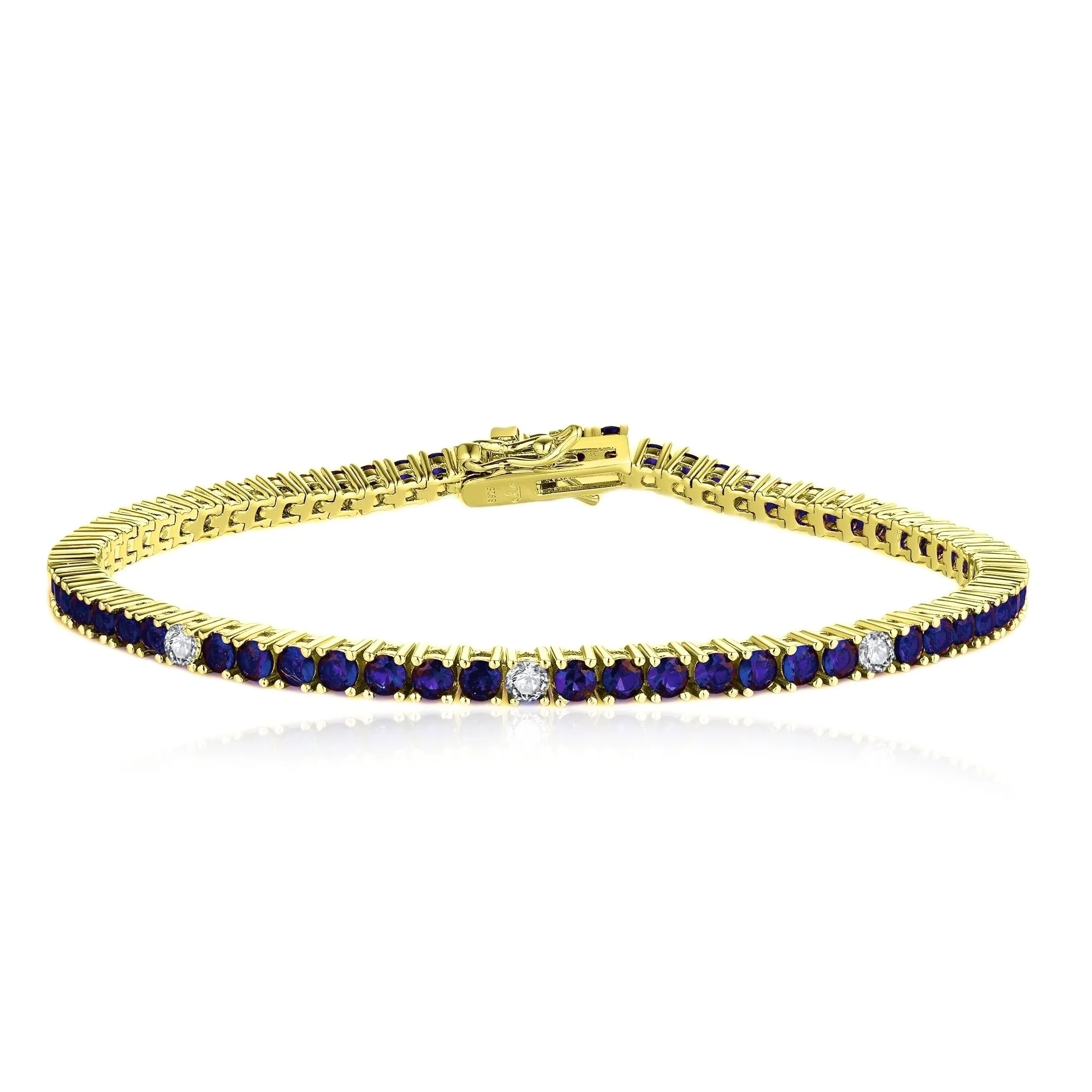 Sterling Silver Ruby, Emerald, Sapphire, or Black Colored CZ Stone Bracelet