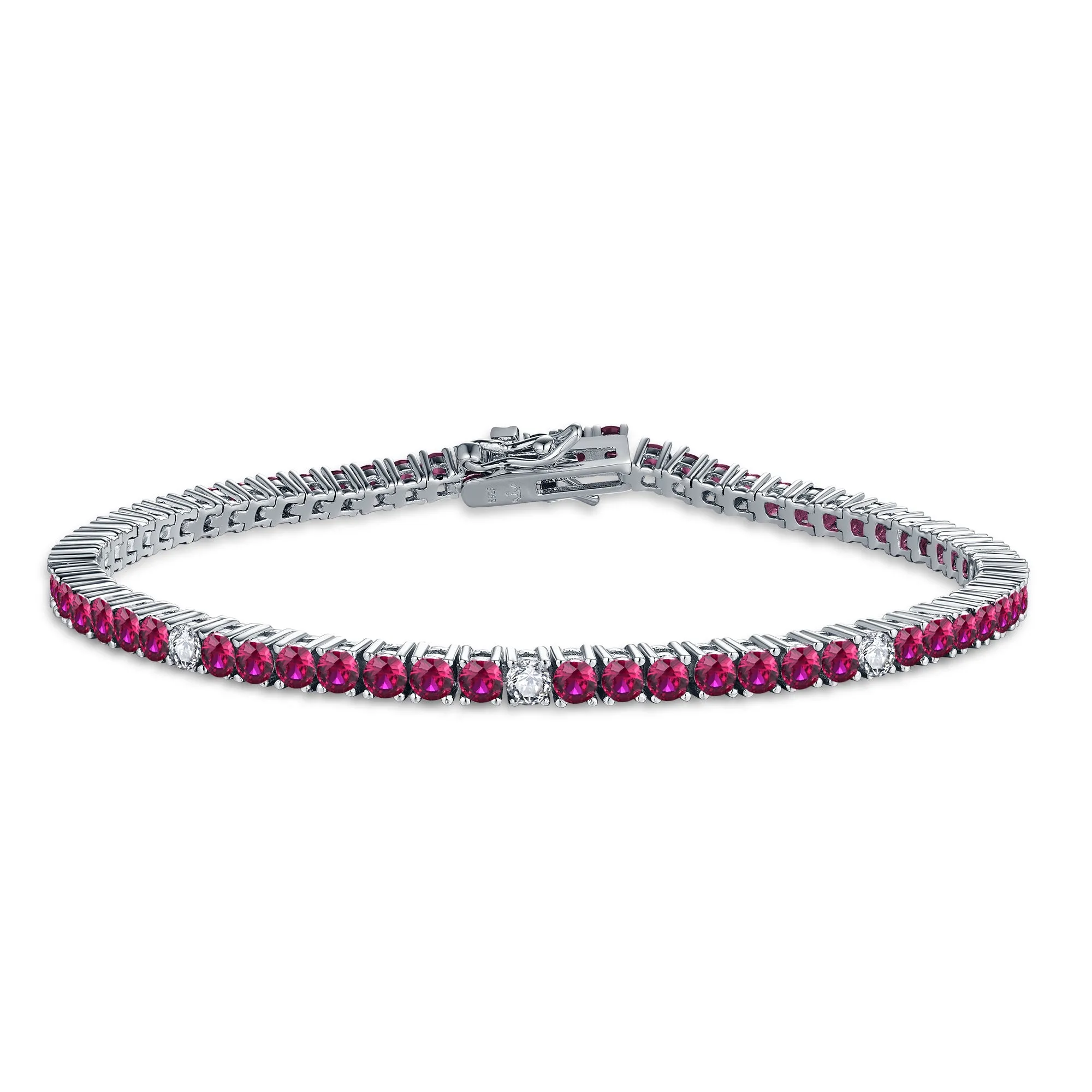 Sterling Silver Ruby, Emerald, Sapphire, or Black Colored CZ Stone Bracelet