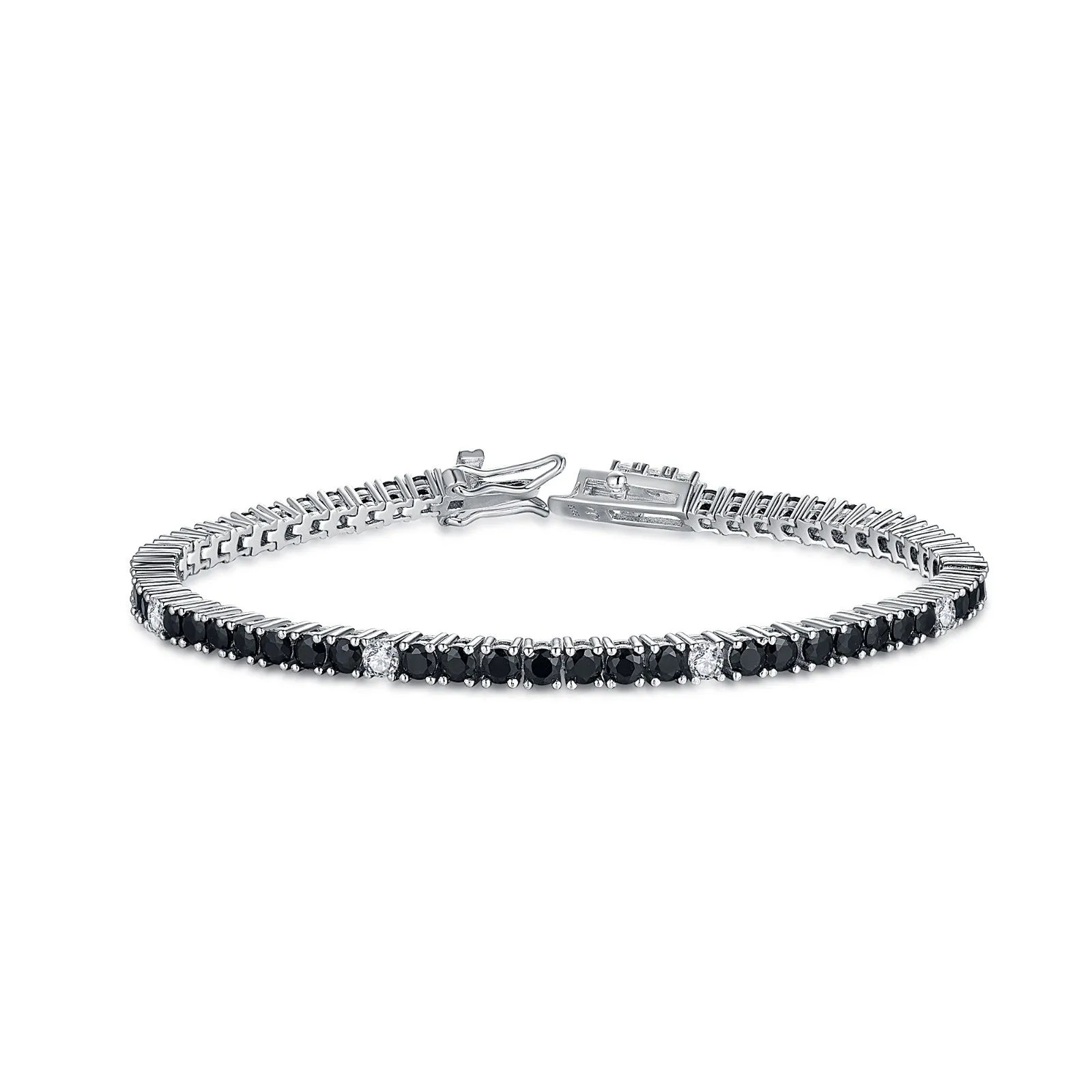 Sterling Silver Ruby, Emerald, Sapphire, or Black Colored CZ Stone Bracelet
