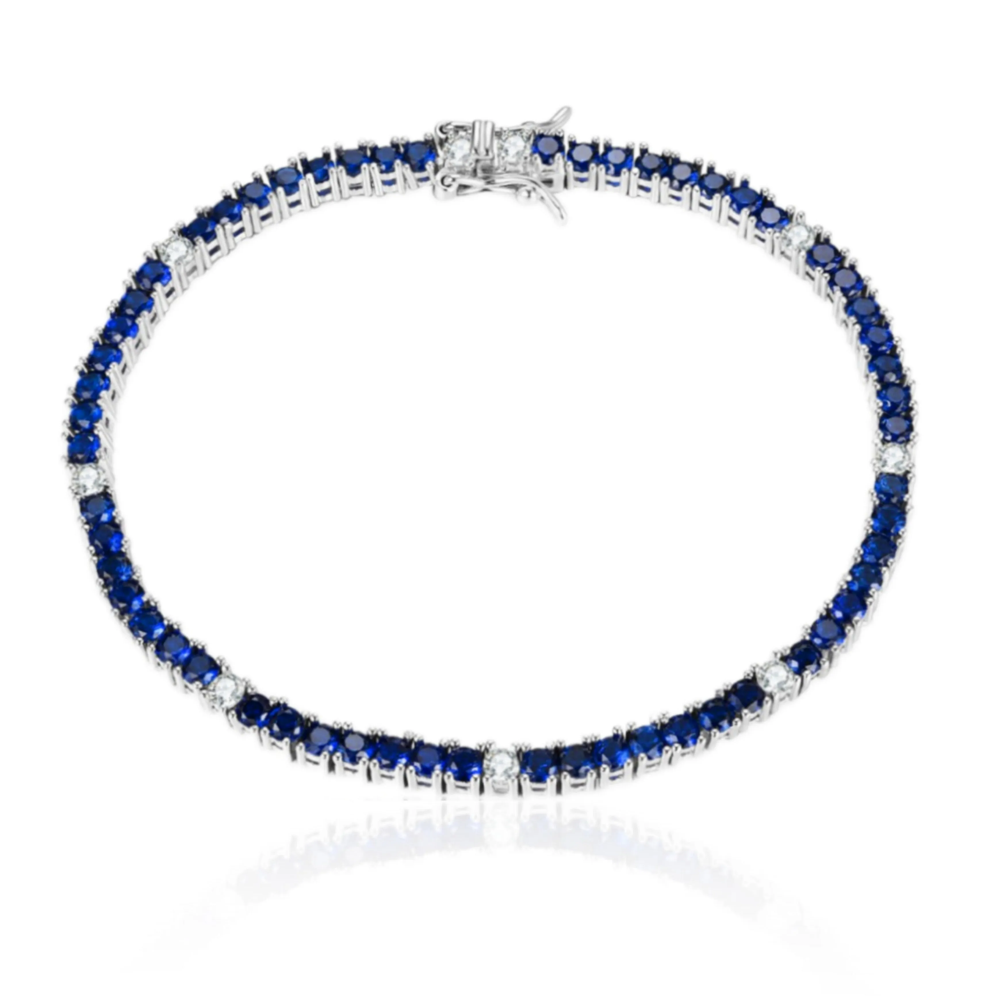Sterling Silver Ruby, Emerald, Sapphire, or Black Colored CZ Stone Bracelet
