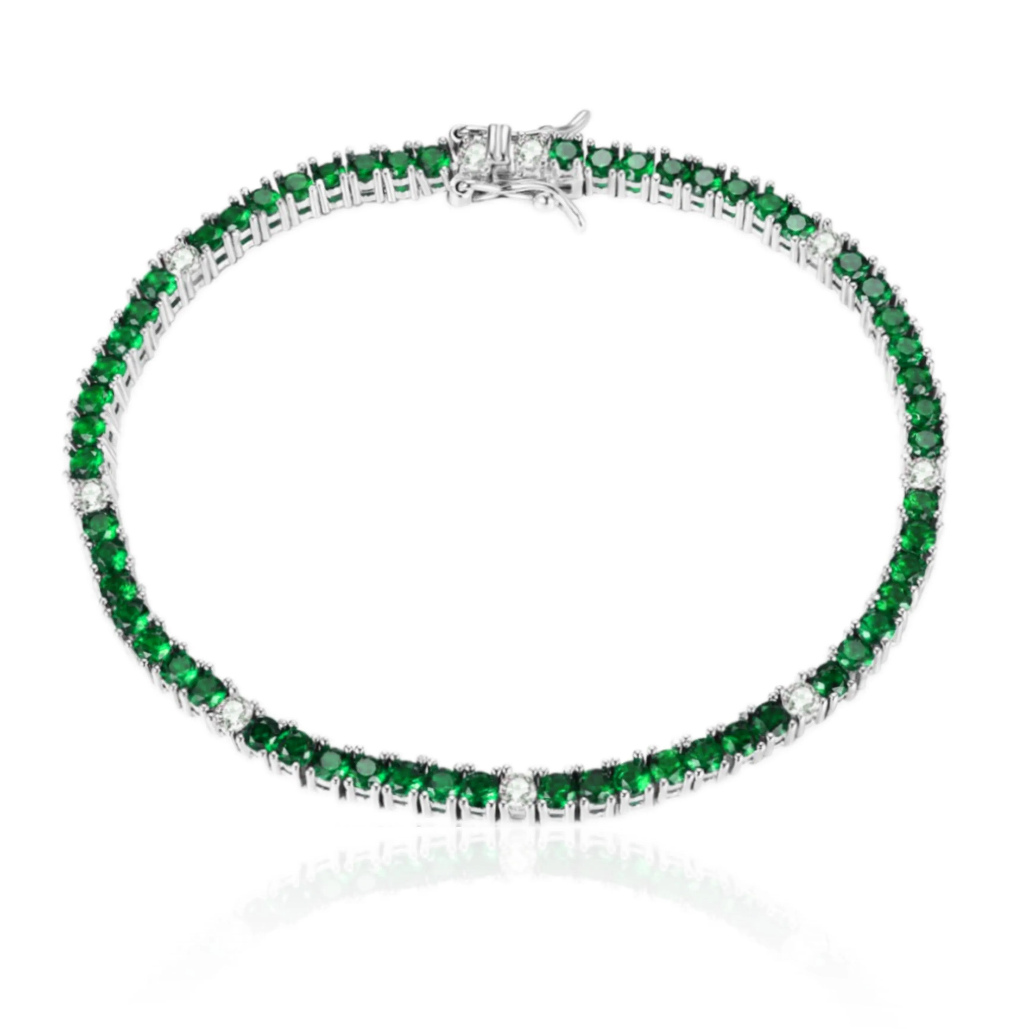 Sterling Silver Ruby, Emerald, Sapphire, or Black Colored CZ Stone Bracelet
