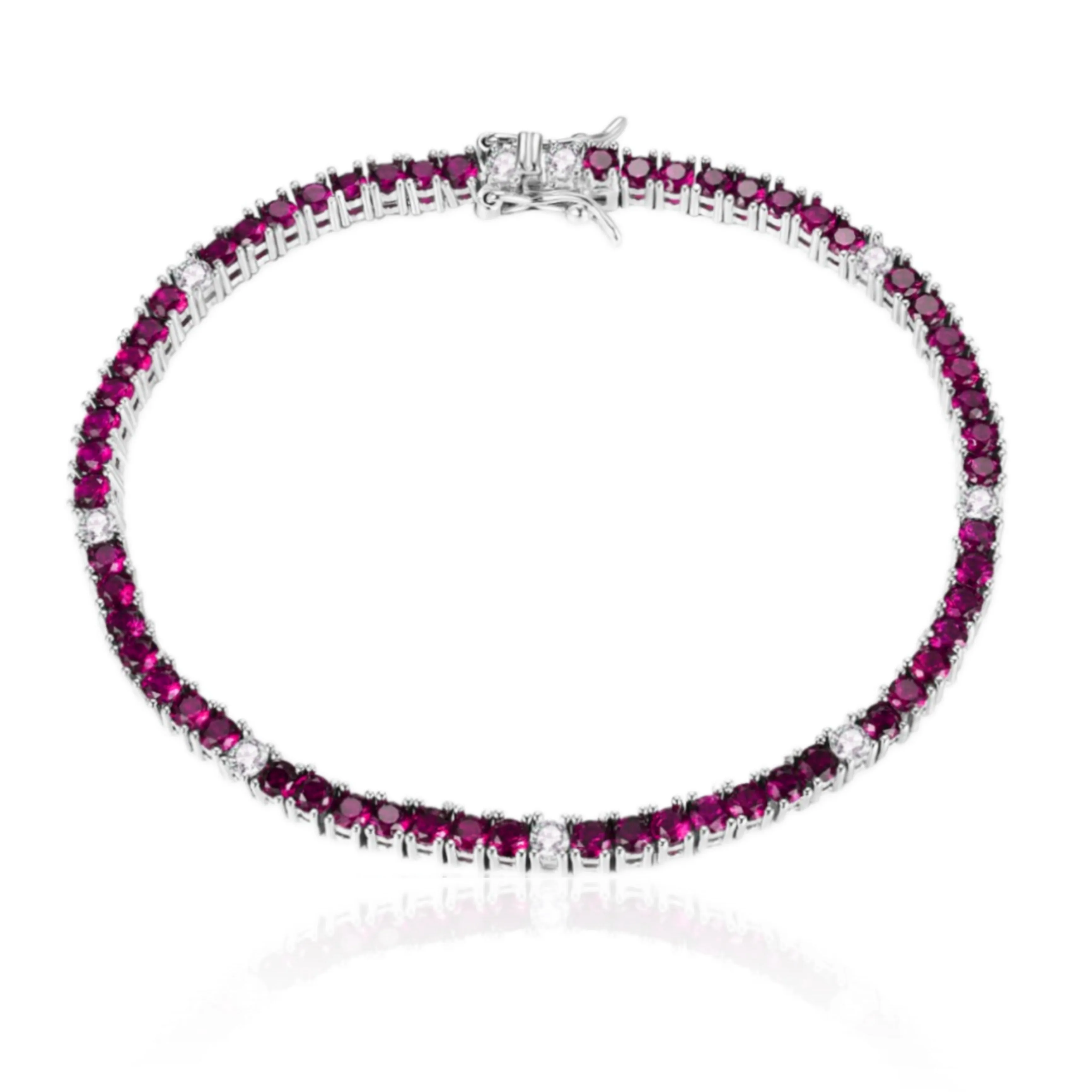 Sterling Silver Ruby, Emerald, Sapphire, or Black Colored CZ Stone Bracelet