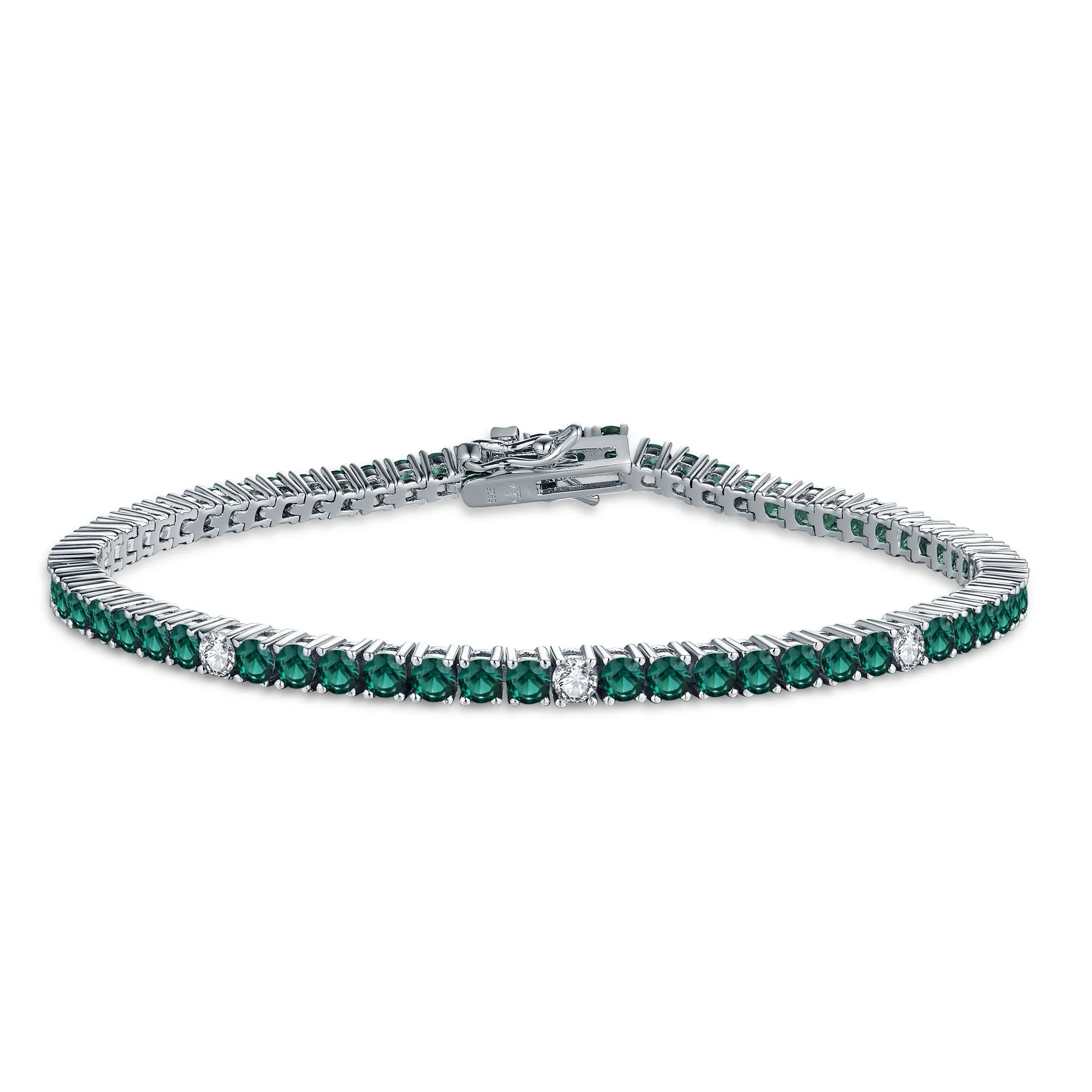 Sterling Silver Ruby, Emerald, Sapphire, or Black Colored CZ Stone Bracelet