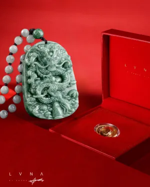 The Vault | Large Premium Hand Carved Dragon Jadeite Long Drop Necklace