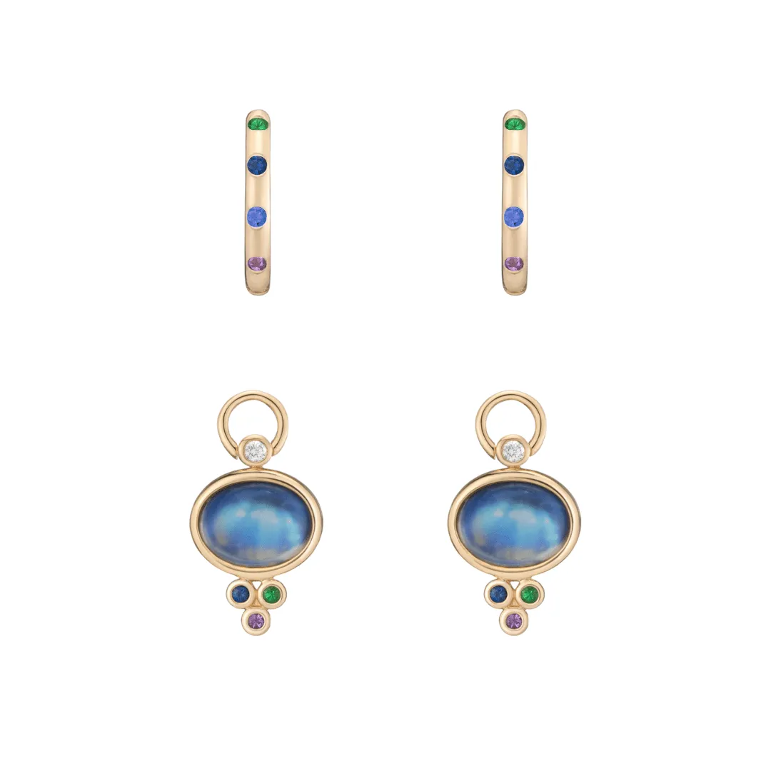trio earrings, moonstone   cool mix