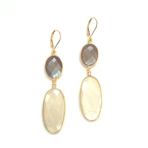 White & Chocolate Moonstone Double Oval Earrings
