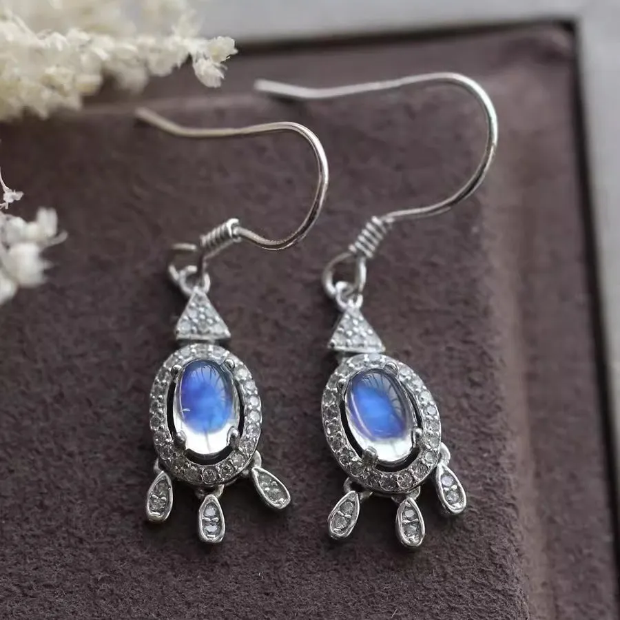 Women's Sterling Silver Moonstone Earrings Silver Drop Earrings For Women