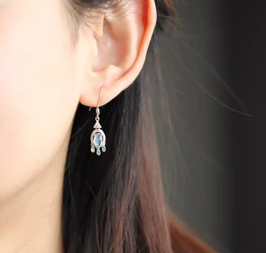 Women's Sterling Silver Moonstone Earrings Silver Drop Earrings For Women