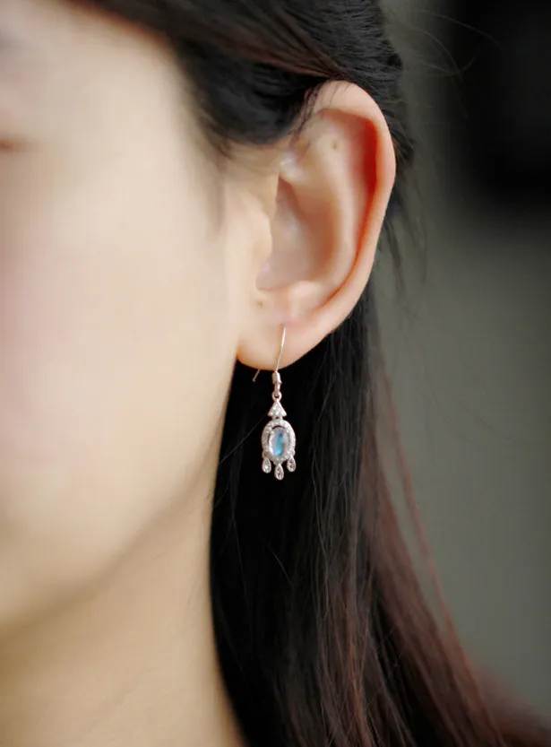 Women's Sterling Silver Moonstone Earrings Silver Drop Earrings For Women